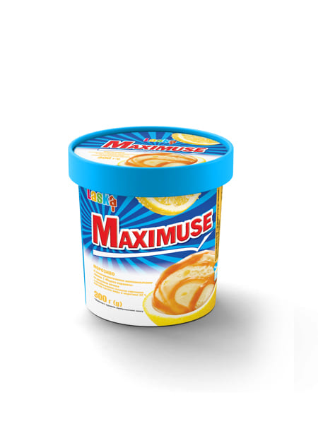 Morozhenoe MAXIMUSE s napolnytelem «Lymon» y «Medovaia karamel» y s kroshkamy pechenia